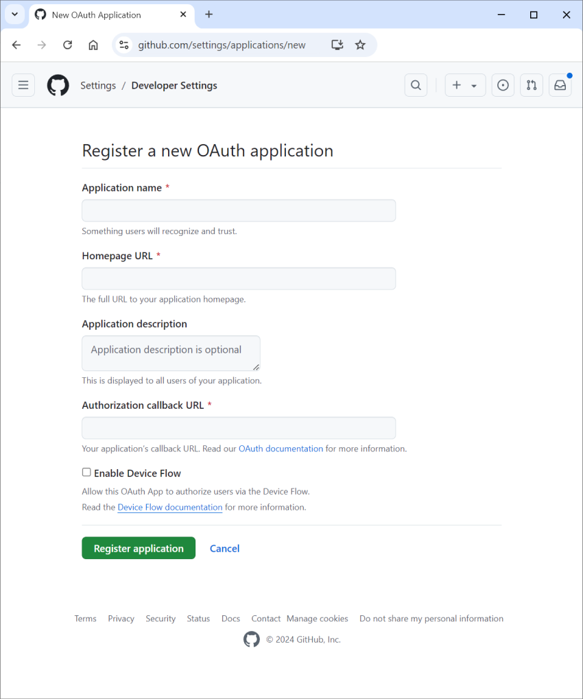 Setting up an OAuth app in GitHub